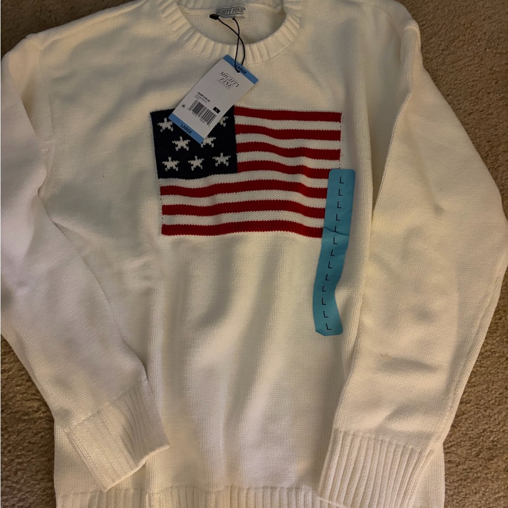 Mighty fine White Sweater with American Flag Design